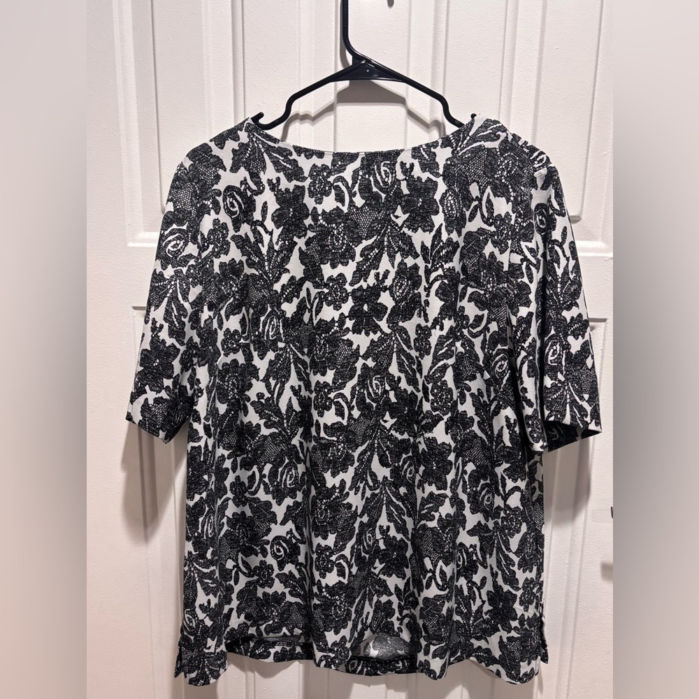 Lane Bryant Black and White Floral Blouse